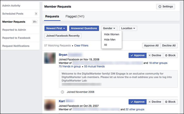 Filtering member requests in DigitalMarketer Engage