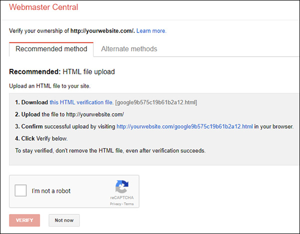 Webmaster Central to verify the ownership your website
